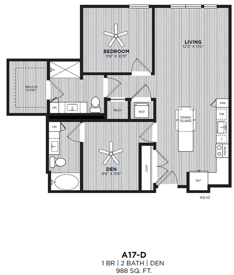 A 1 bedroom apartment with a living room, dining room, kitchen, and bathroom.